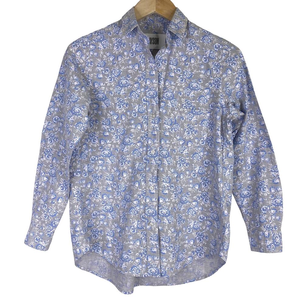 Grayson The Hero Shirt Womens XS / 1 Button Up Blue Gray Floral Cottagecore
